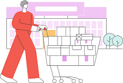 Dibujo persona con un carro de la compra