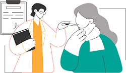 Dibujo médico y paciente enferma