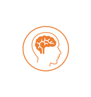 Icono naranja de una silueta de una cabeza con el cerebro resaltado, representando la salud mental.